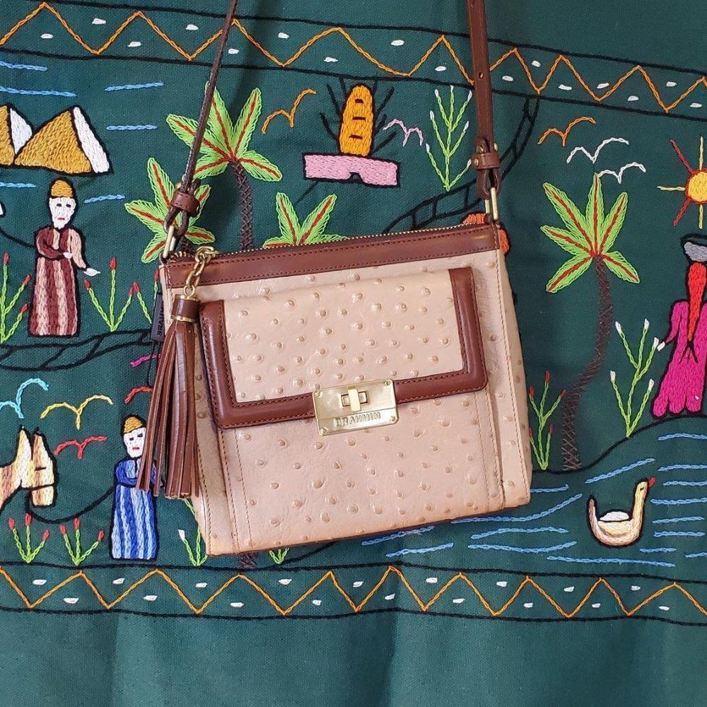 Like New Brahmin Manhattan Crossbody Ostrich Leather Purse